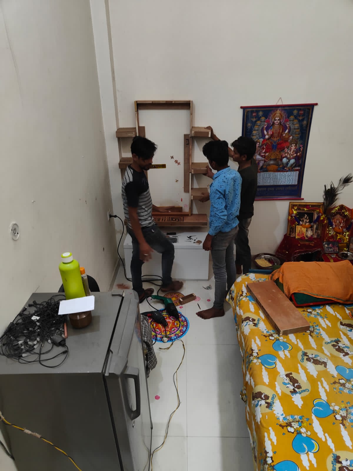 Wall-mounted storage installation in residential room
