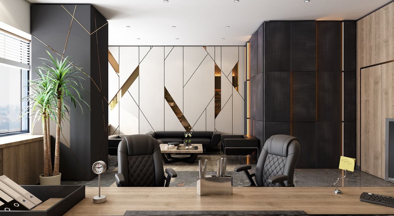 Modern executive workspace 3D interior design